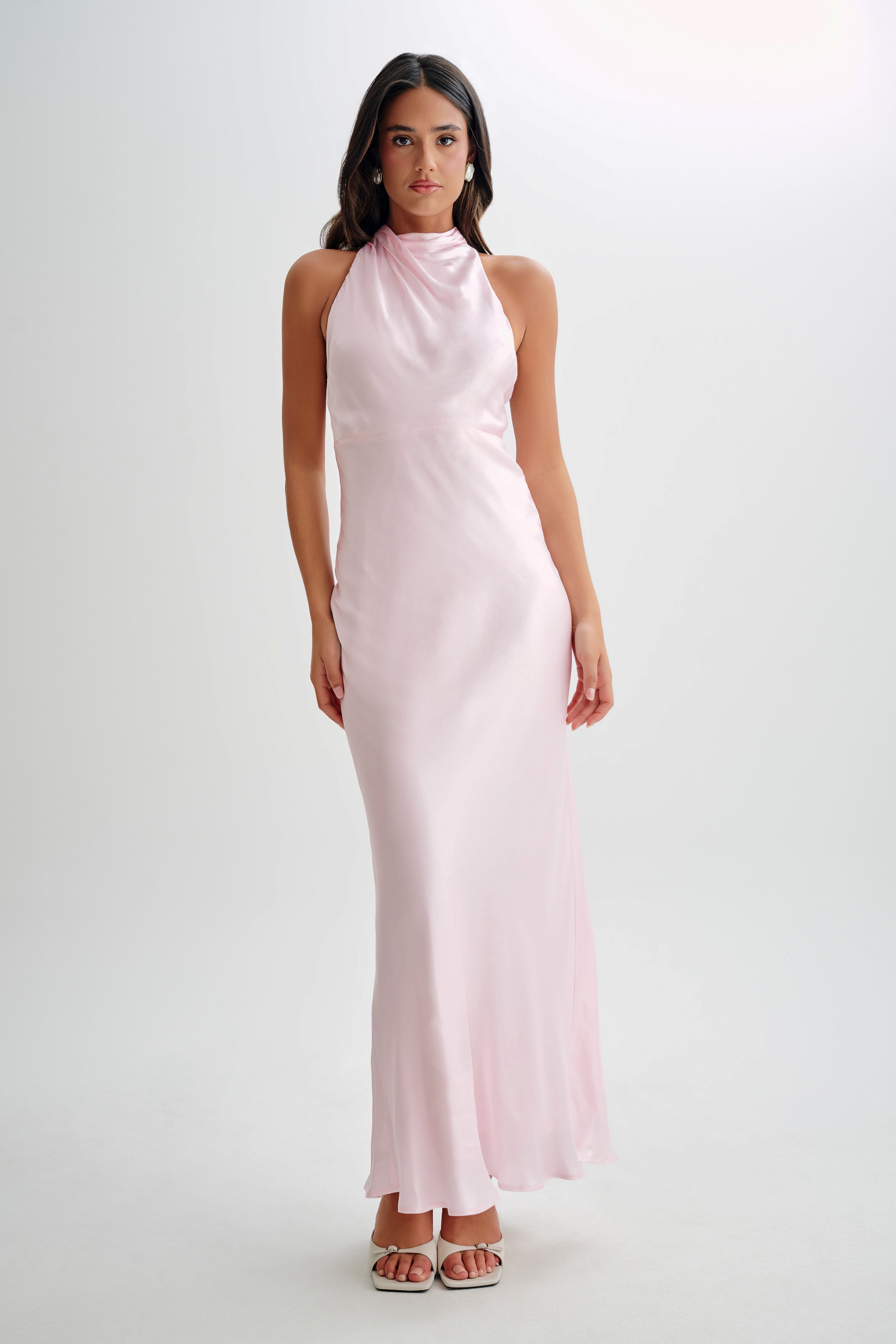 Jenn Iridescent Satin Cowl Maxi Dress - Pale Pink