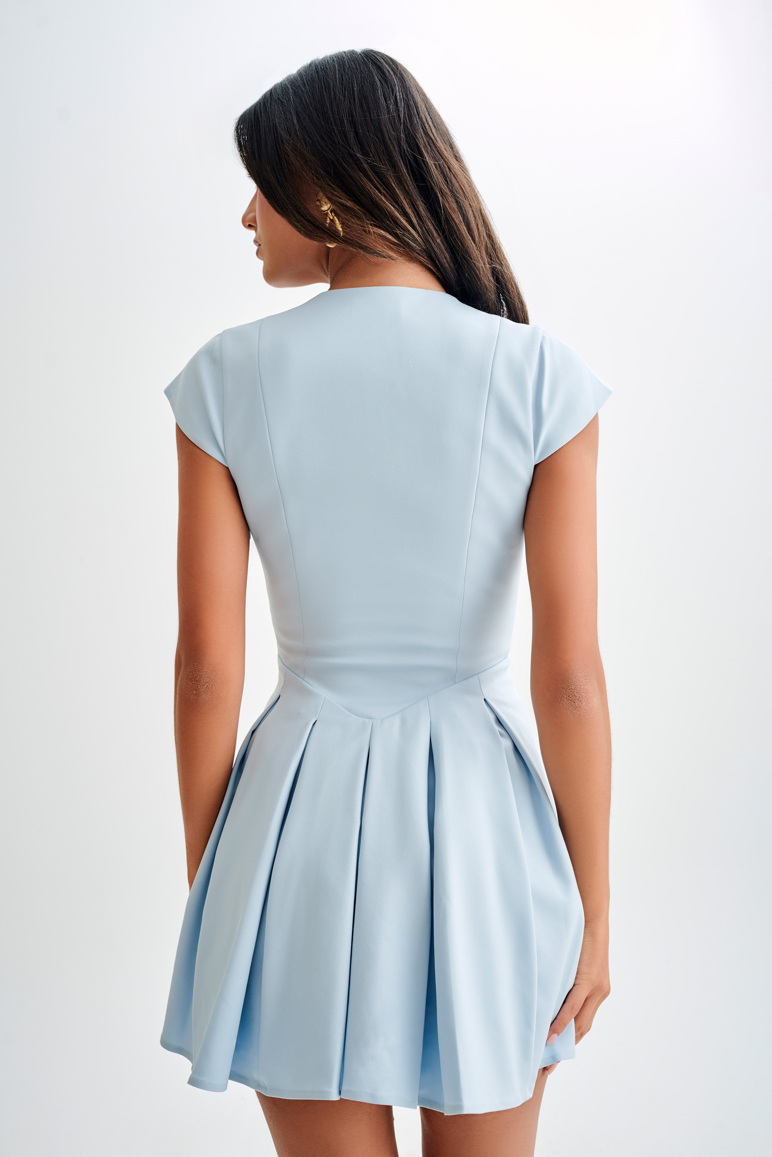 Kelly Cotton Cap Sleeve Mini Dress - Sky Blue