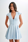 Kelly Cotton Cap Sleeve Mini Dress - Sky Blue