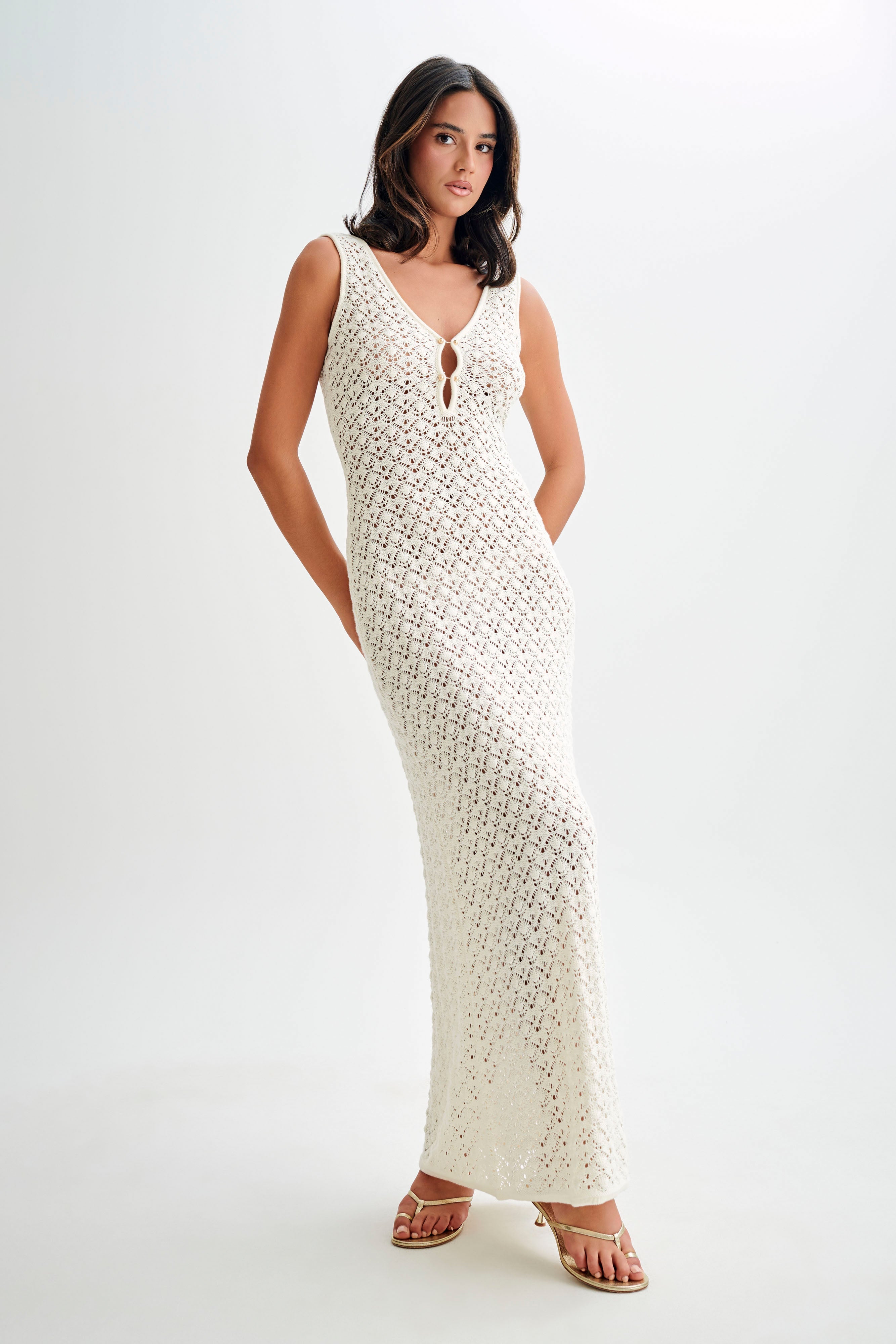 Guiza Crochet Sleeveless Maxi Dress - White