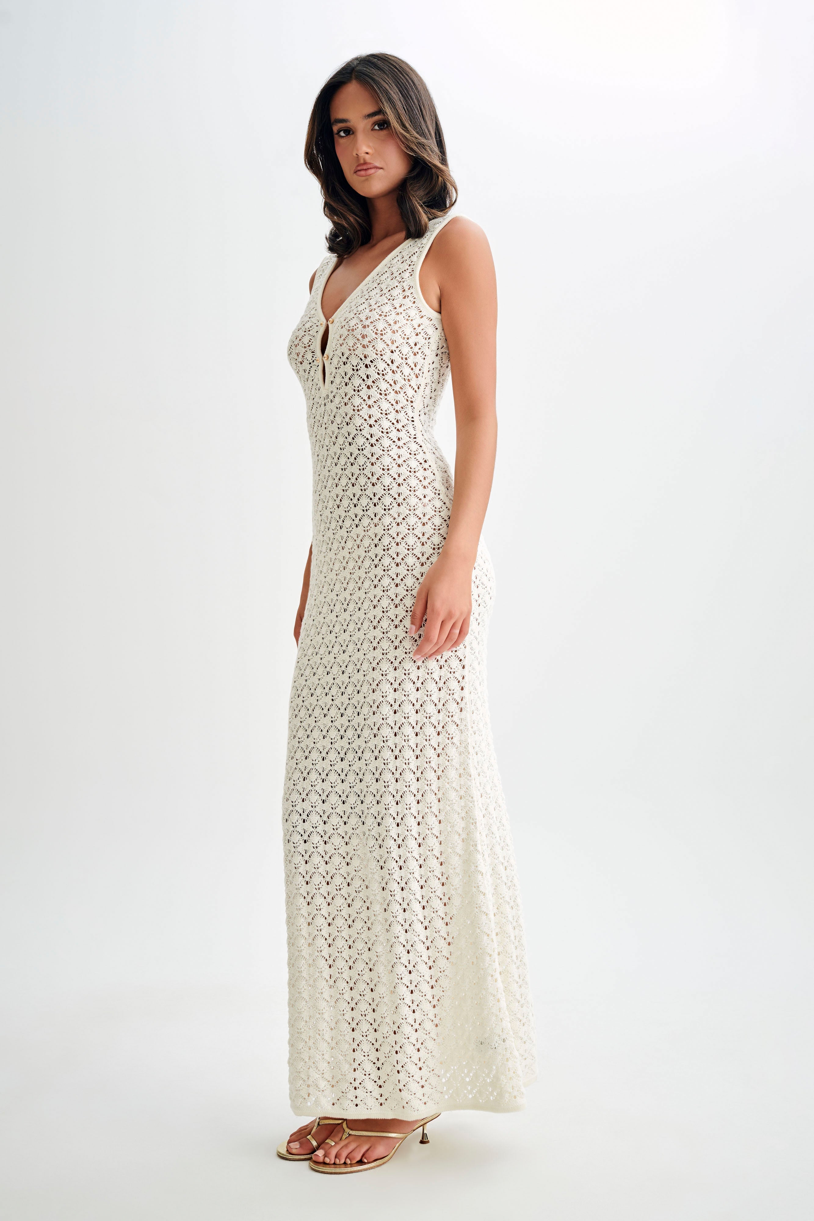 Guiza Crochet Sleeveless Maxi Dress - White