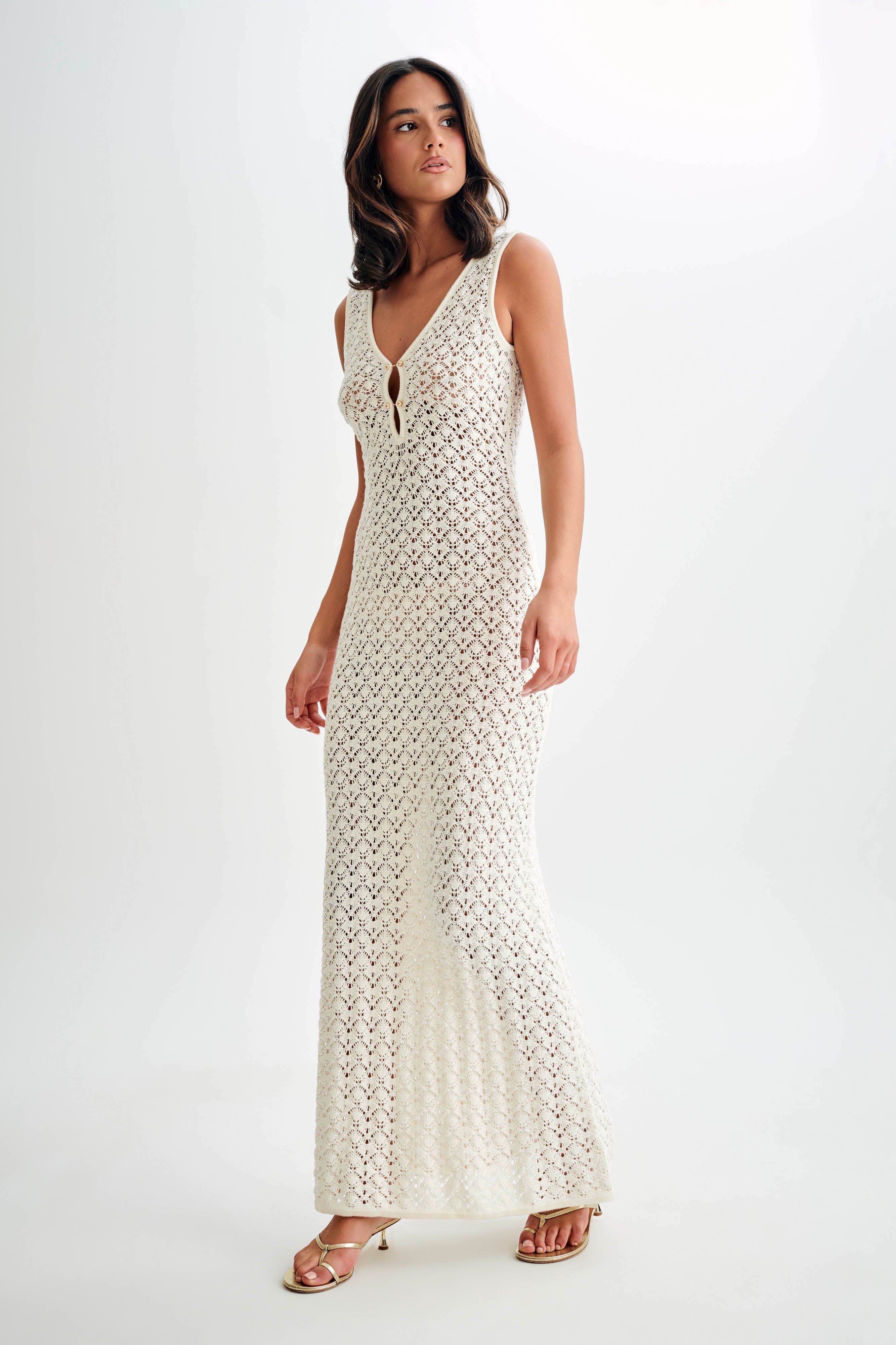 Guiza Crochet Sleeveless Maxi Dress - White