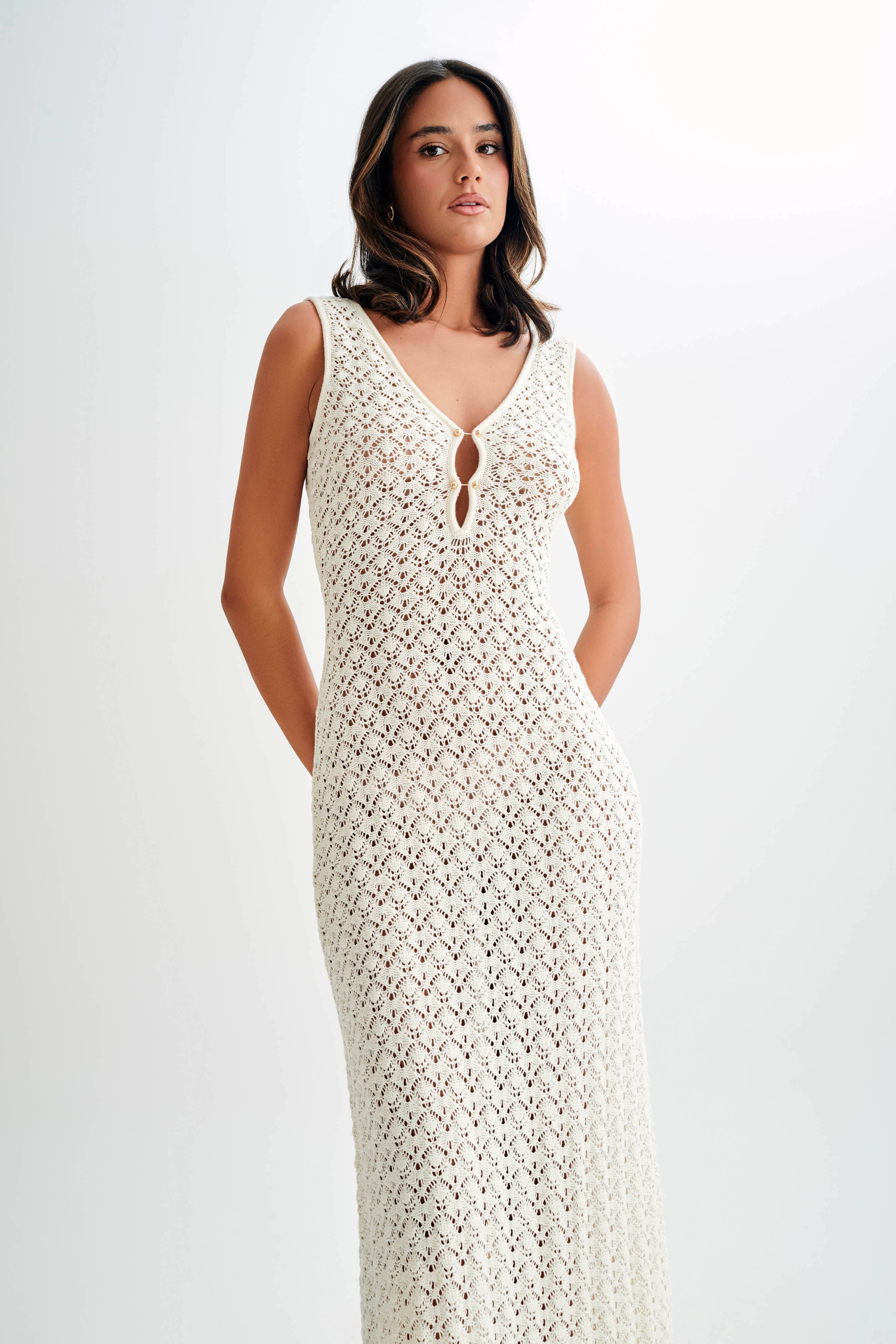 Guiza Crochet Sleeveless Maxi Dress - White