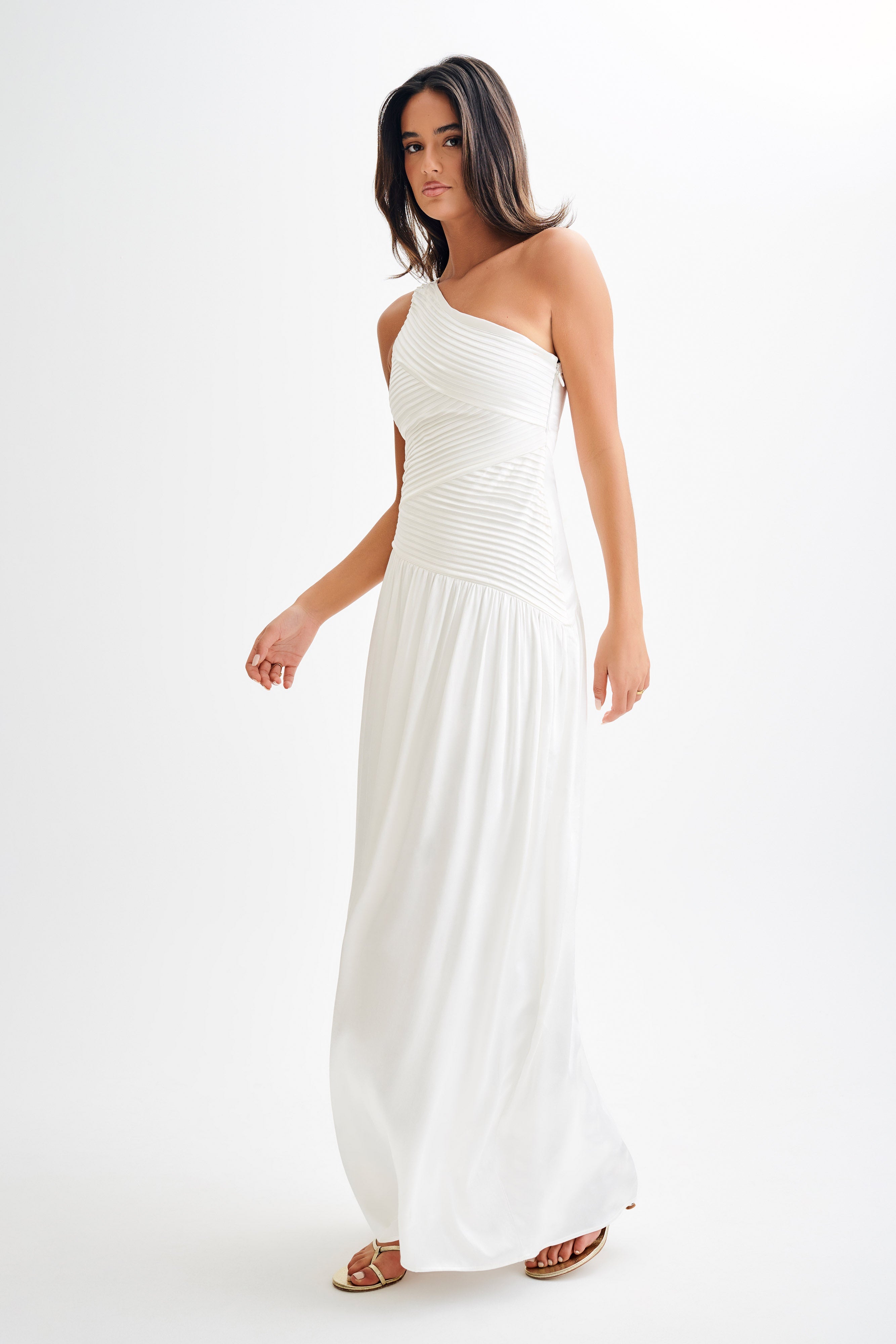 Jenn One Shoulder Pleated Maxi Dress - Ivory