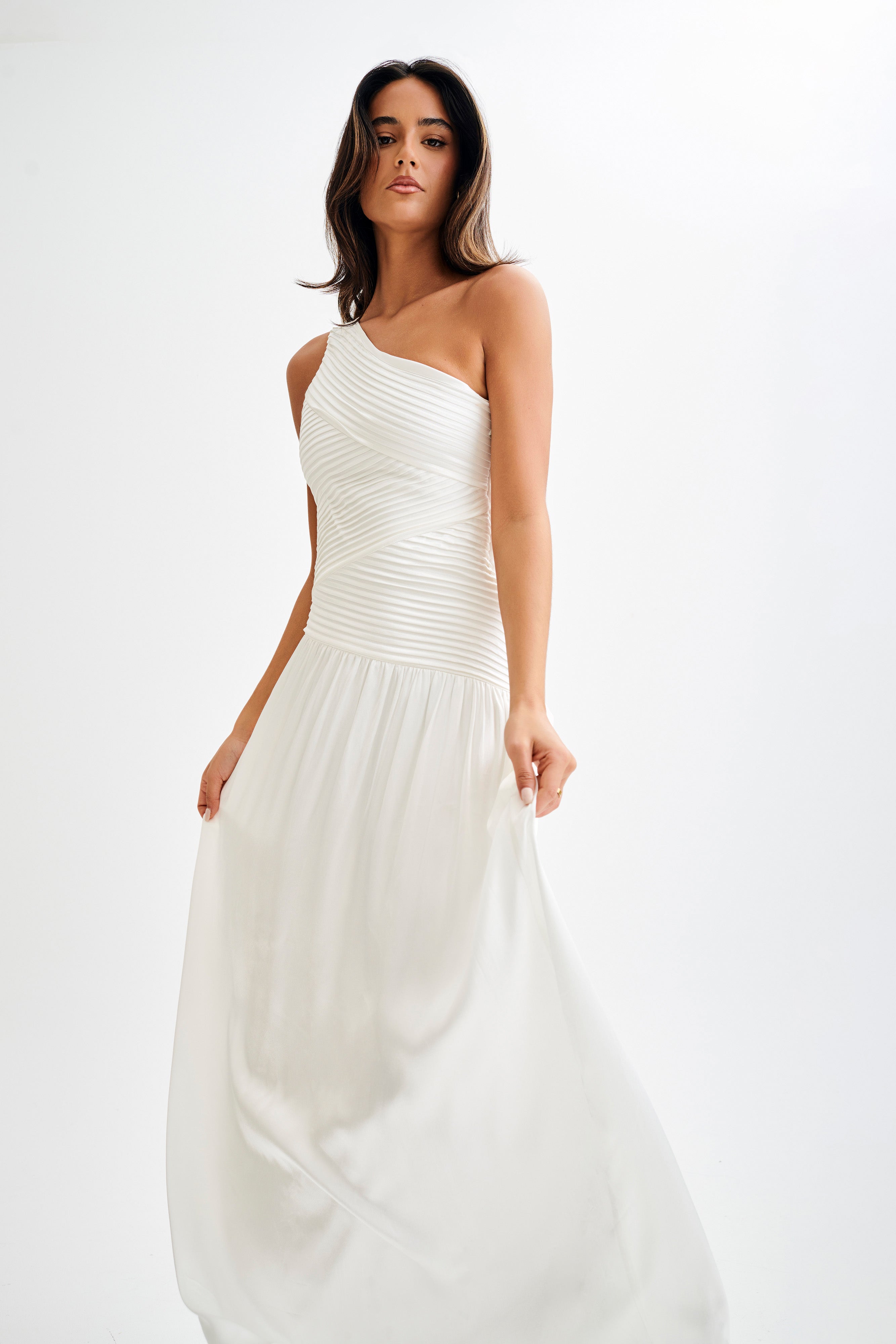 Jenn One Shoulder Pleated Maxi Dress - Ivory