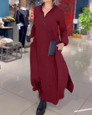 Amelia - Stylish long dress with lapel and side slit