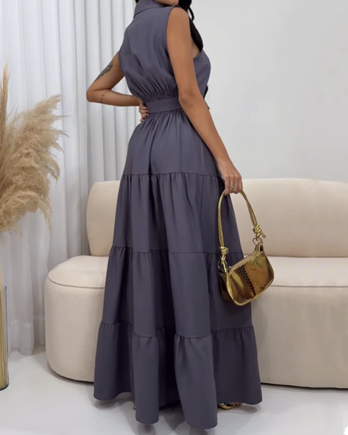 Polo Collar Buttoned Maxi Dress