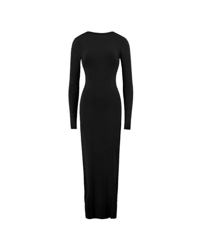 Reversible Pleated Long-Sleeved Backless Maxi Dress