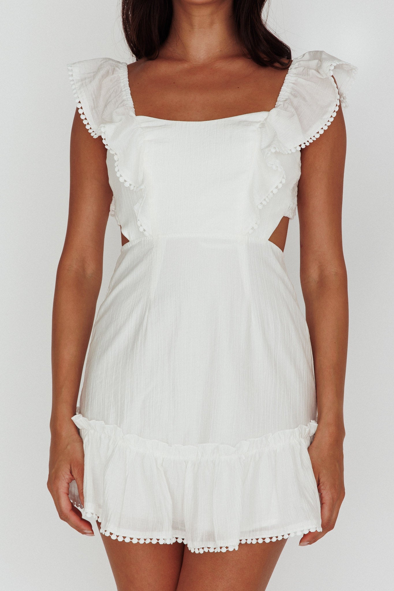 Porcia Tied Back Frill Dress White