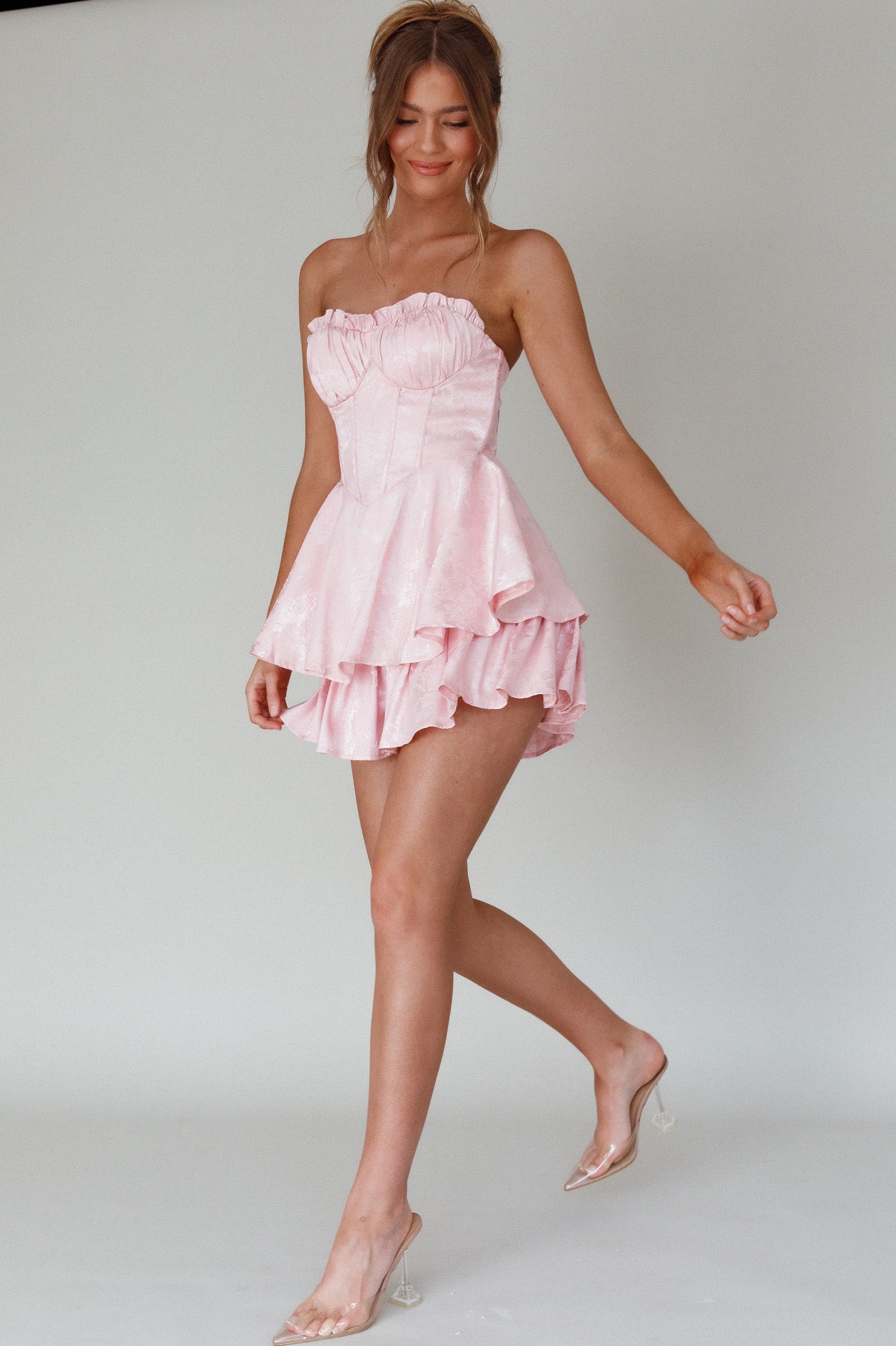 Paris Muse Gathered Bust Romper Pink