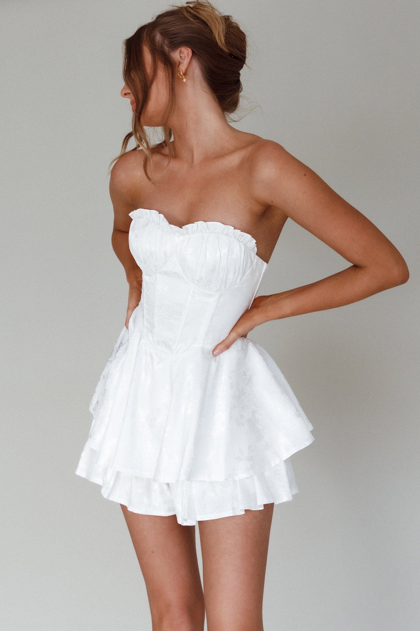 Paris Muse Gathered Bust Romper White