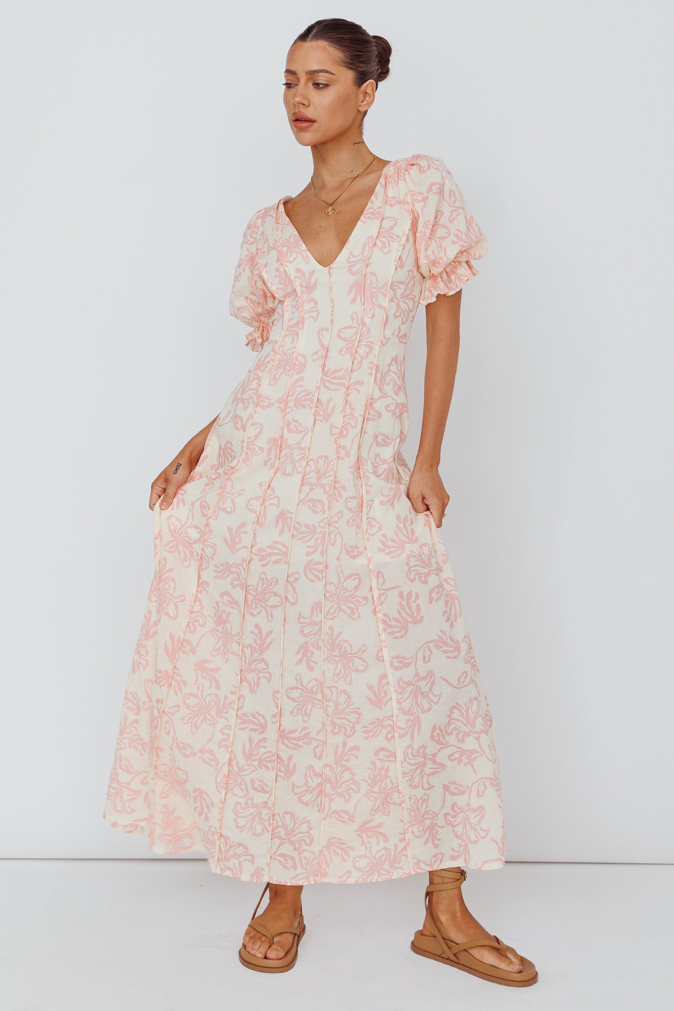 Sitting Pretty Pintuck Pleat Puff Sleeve Dress Pink