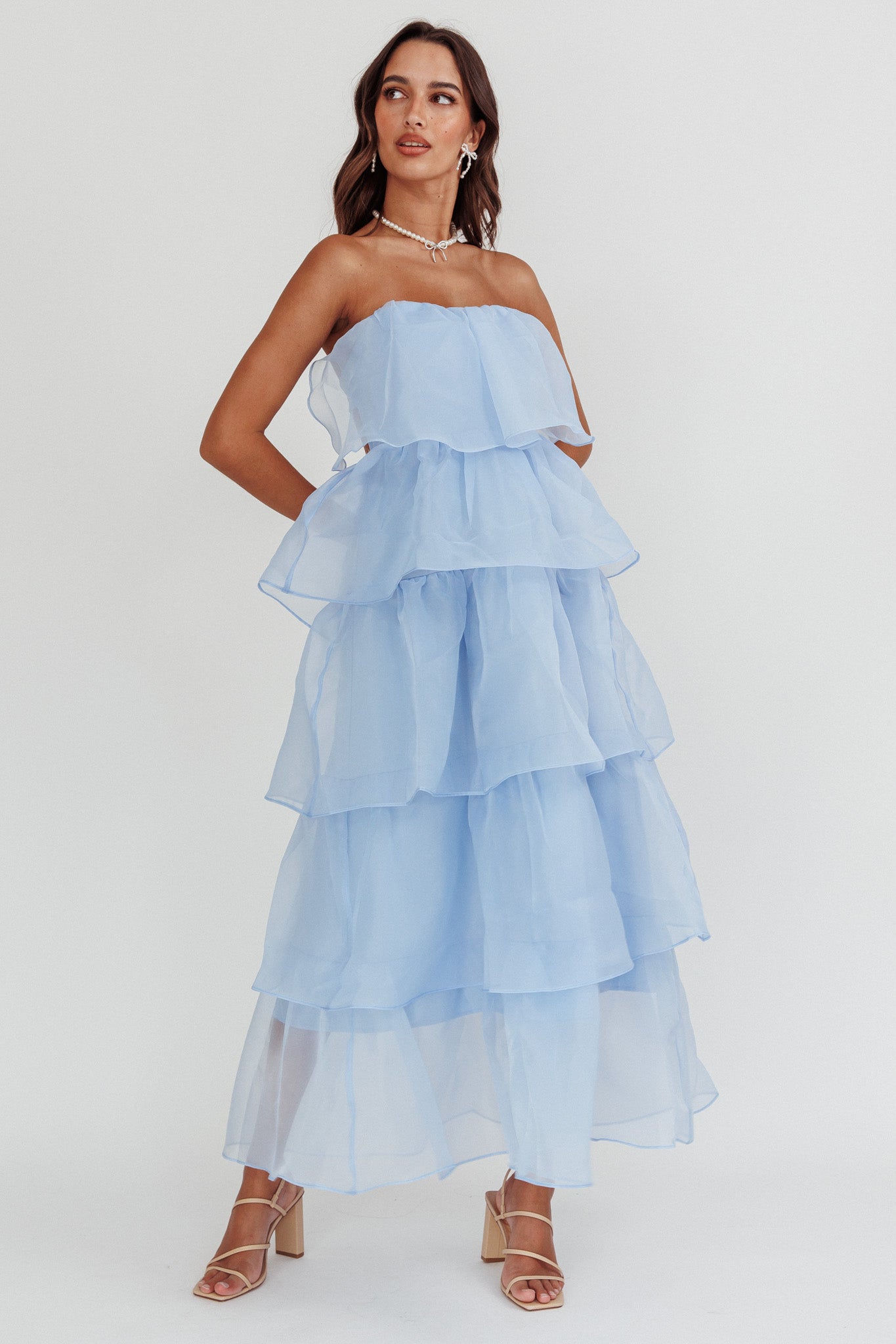 Behati Tiered Layer Midi Dress Blue