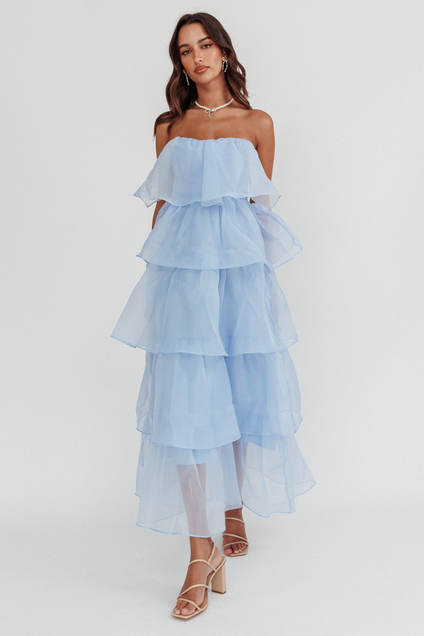 Behati Tiered Layer Midi Dress Blue