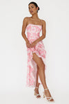 Serif Ruffle Trim Split Maxi Dress Pink