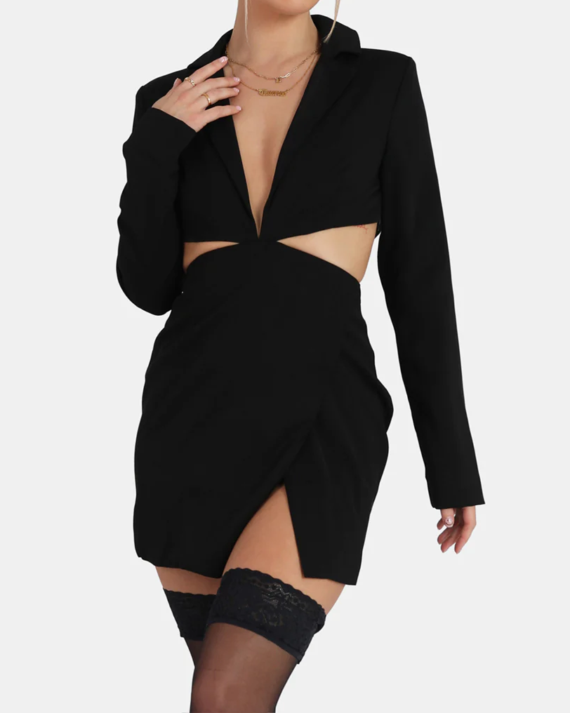 Cut out Chain Waist Blazer Dress