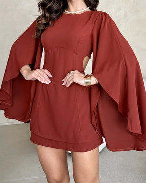 Hollow Backless Cape Dress