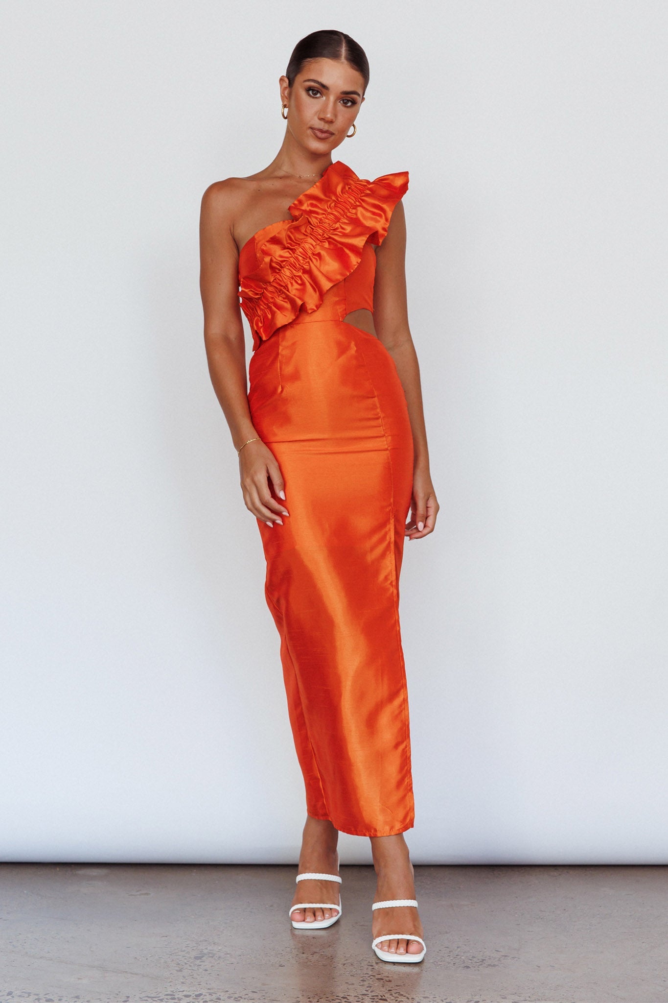 NY Moment Wide Ruffle Shoulder Dress Orange