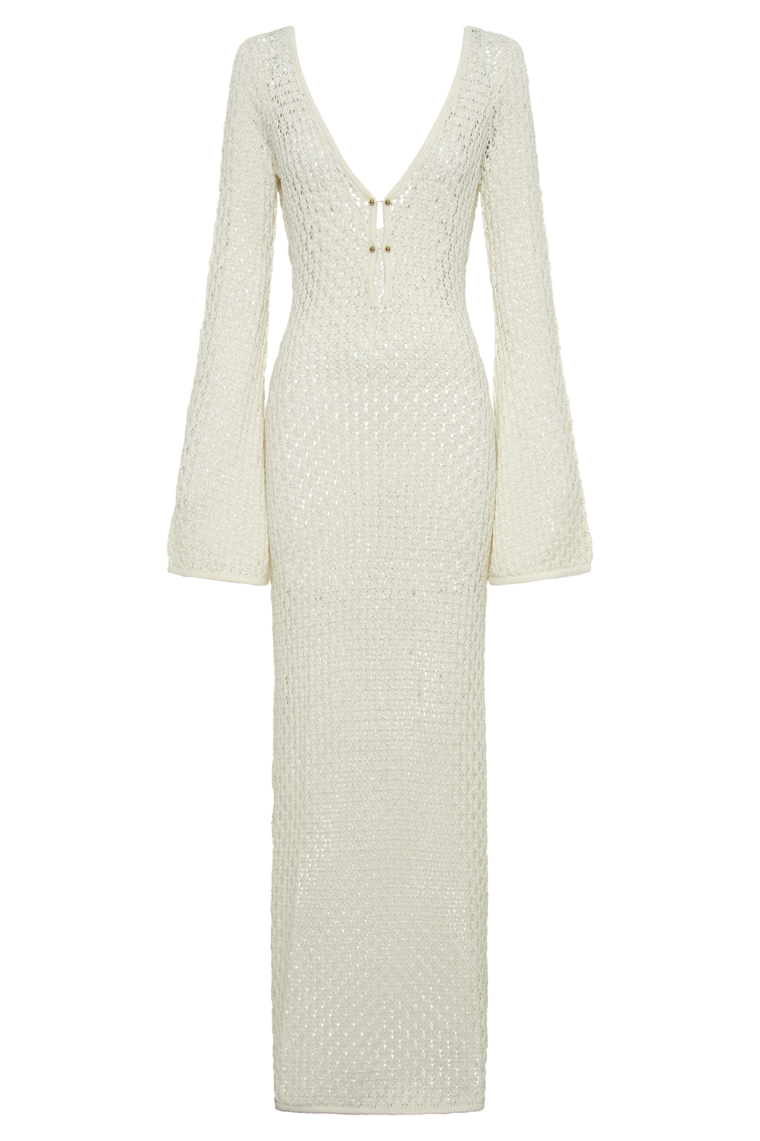 Kay Crochet Fishtail Flare Sleeve Maxi Dress - White