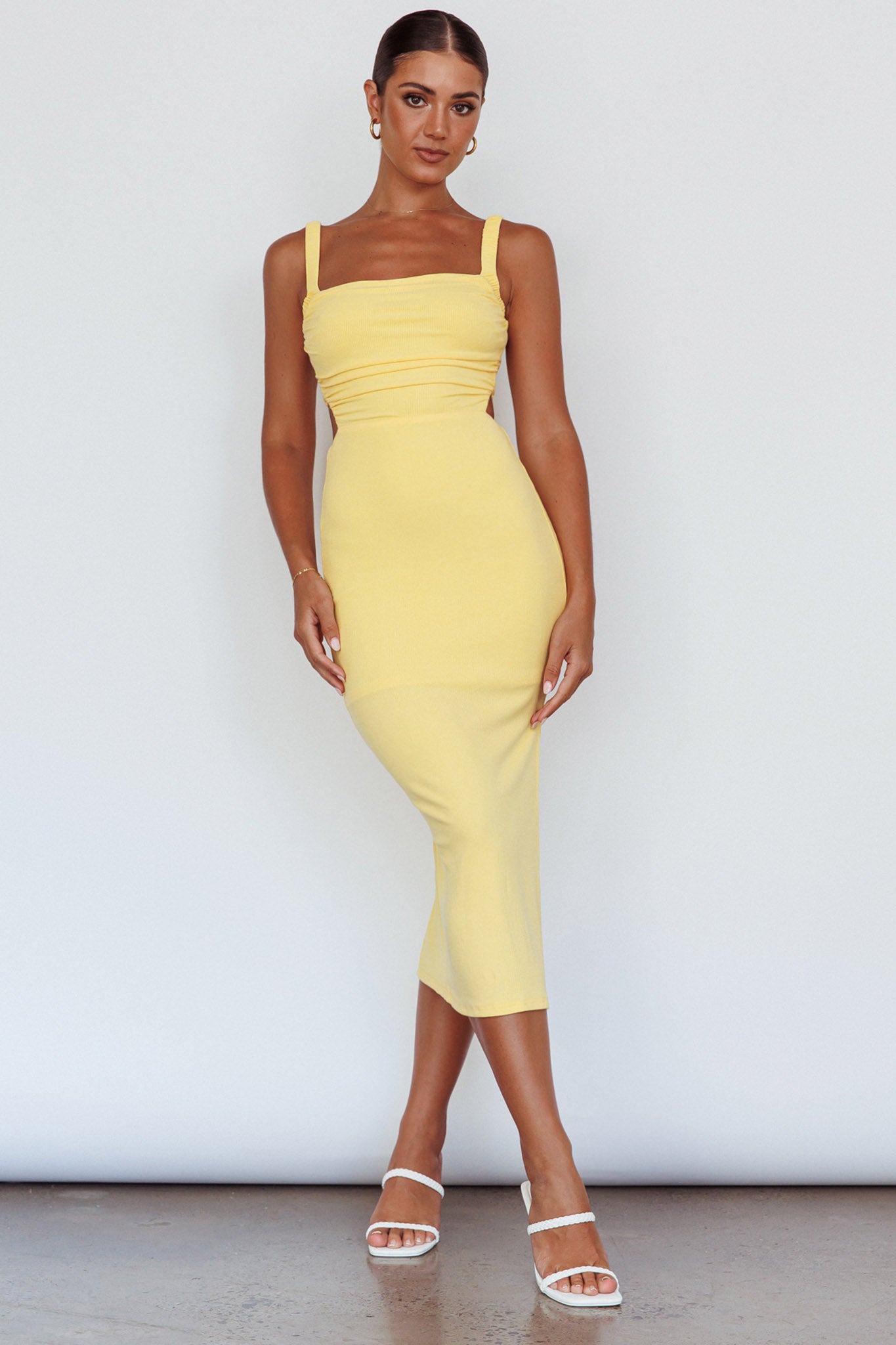 Dream Crush Lace-Up Back Side Split Midi Dress Lemon