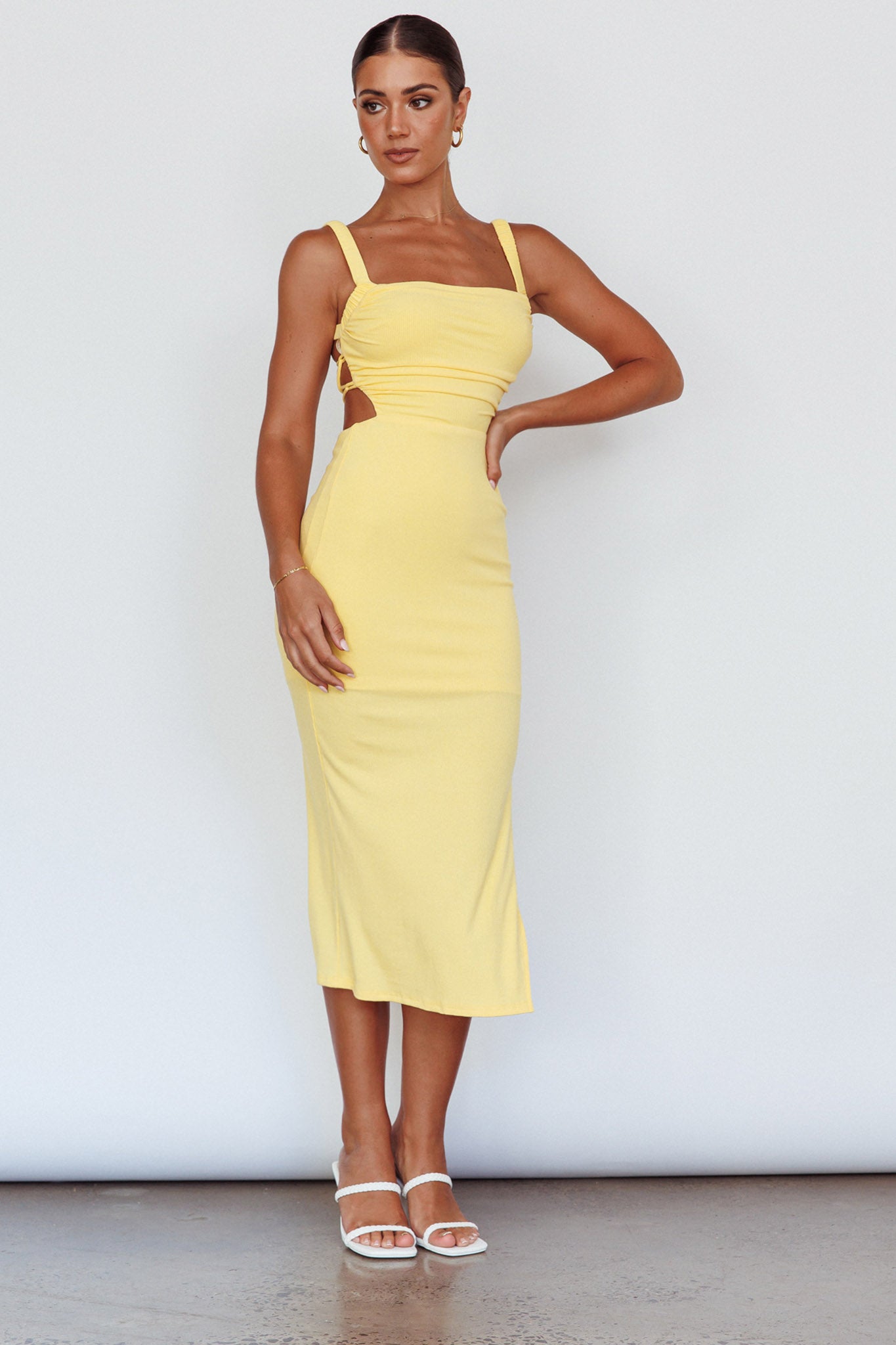 Dream Crush Lace-Up Back Side Split Midi Dress Lemon