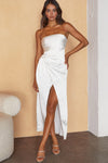 Gianna Strapless Waist Tie Midi Dress White