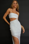 Can't Hardly Wait Cut-Out Midi Dress Sequin White