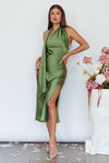 Italian Summer Tie Neck Midi Dress Olive