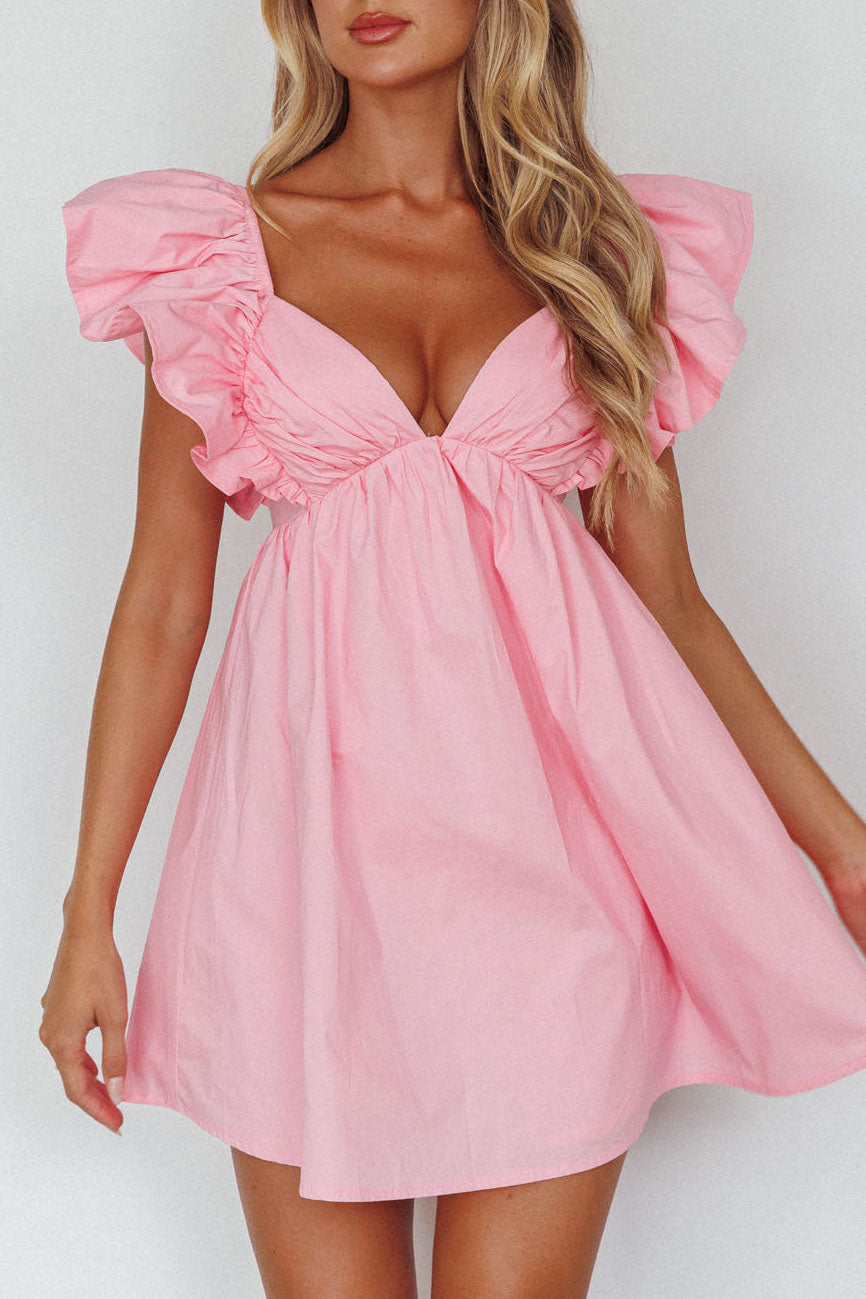 Marlina Ruffle Sleeve Babydoll Mini Dress Soft Pink