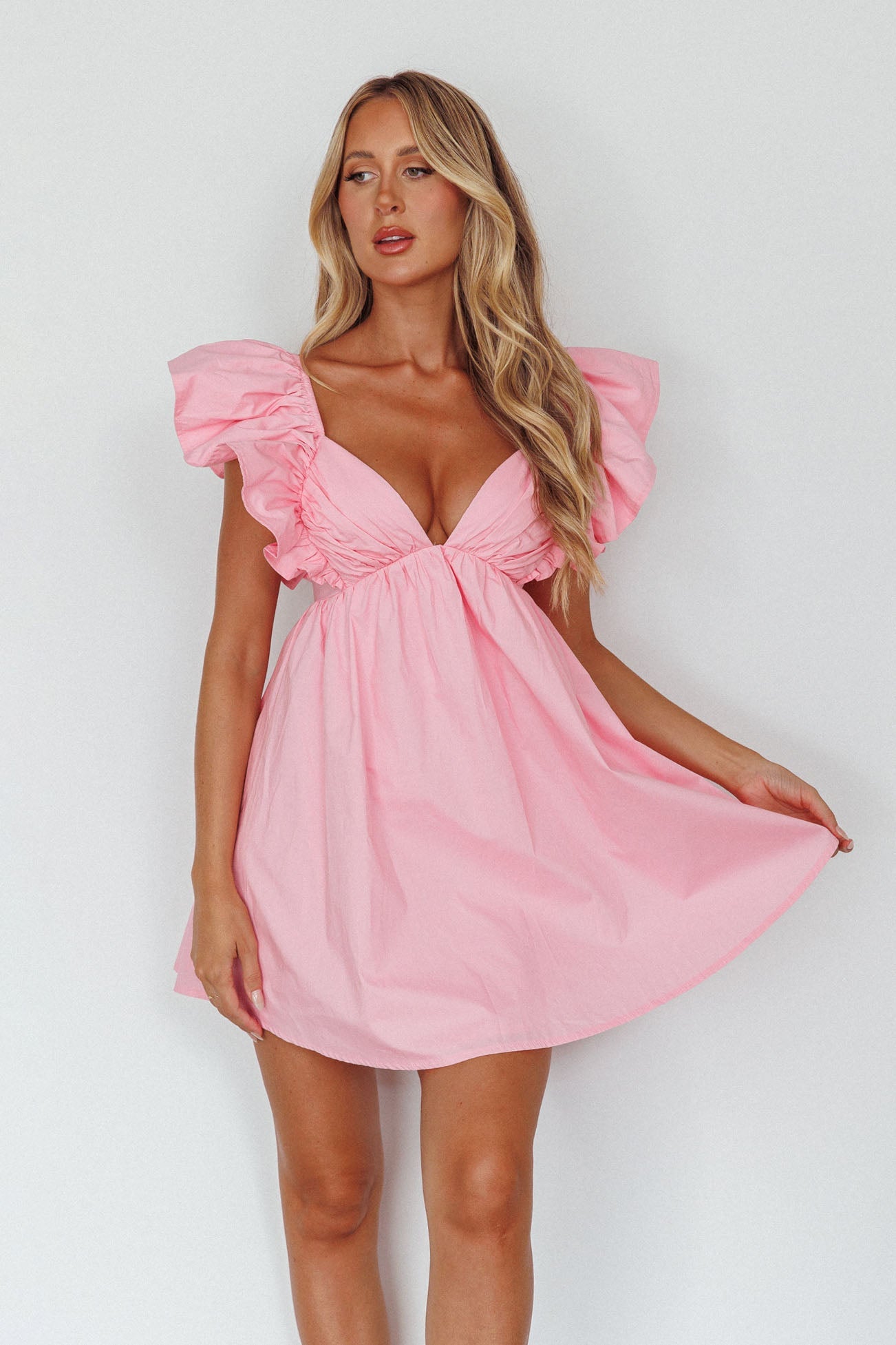 Marlina Ruffle Sleeve Babydoll Mini Dress Soft Pink