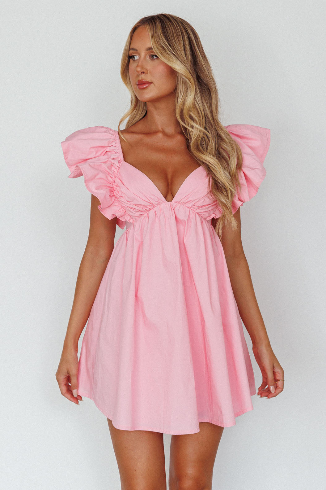 Marlina Ruffle Sleeve Babydoll Mini Dress Soft Pink