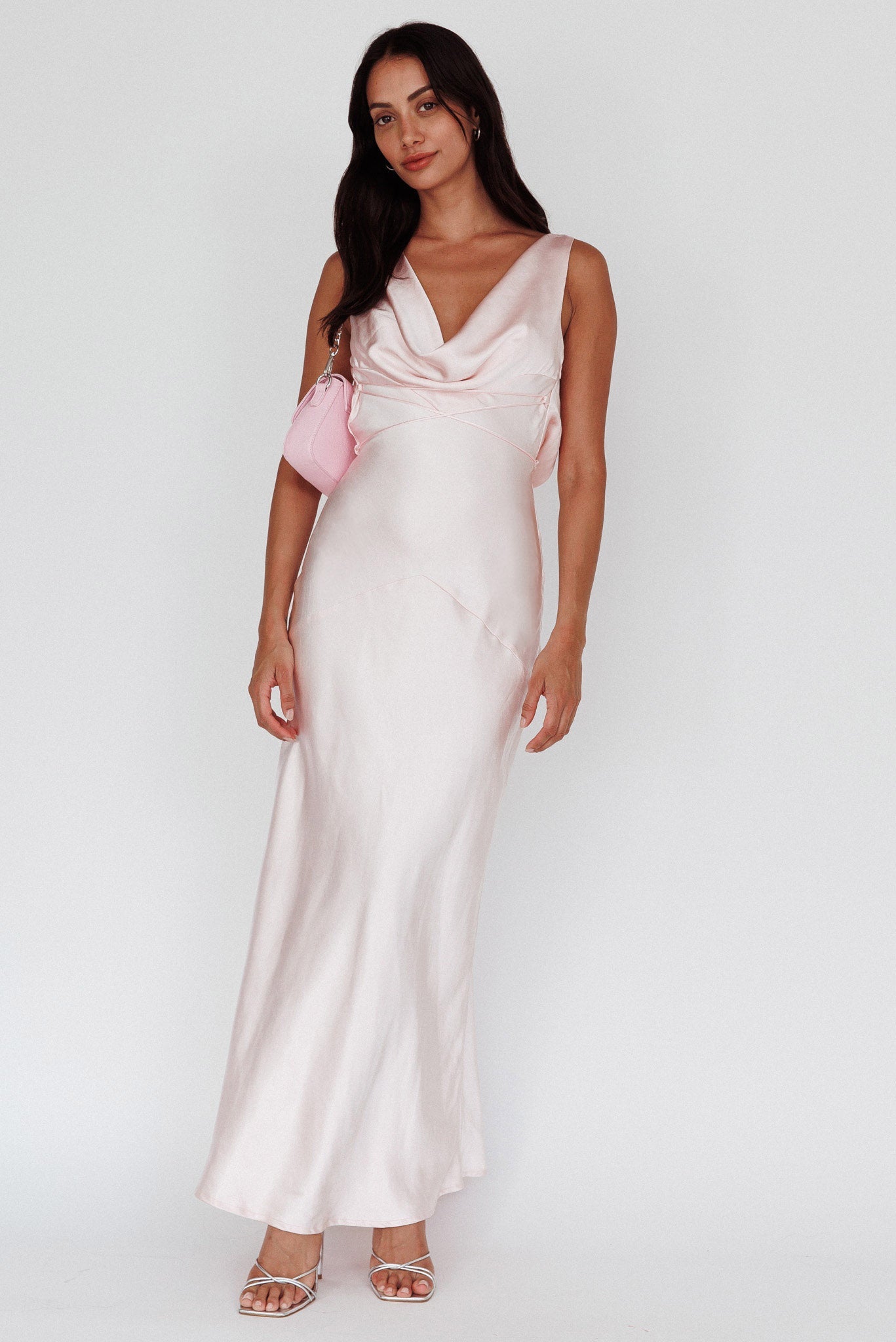 Cassiopeia Open Back String Tie Maxi Dress Powder Pink