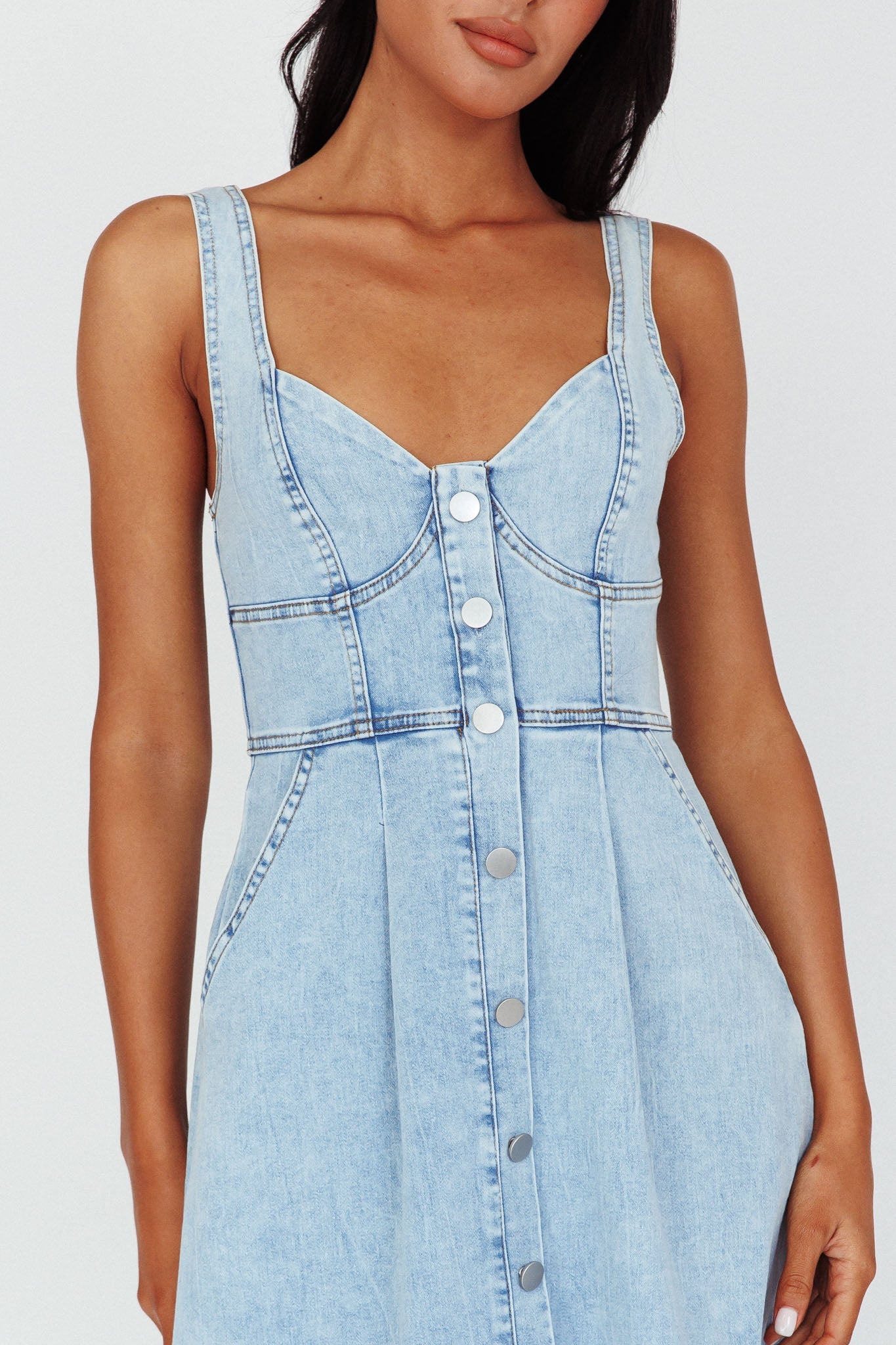 Pixie Dust Button Front Midi Dress Denim Blue