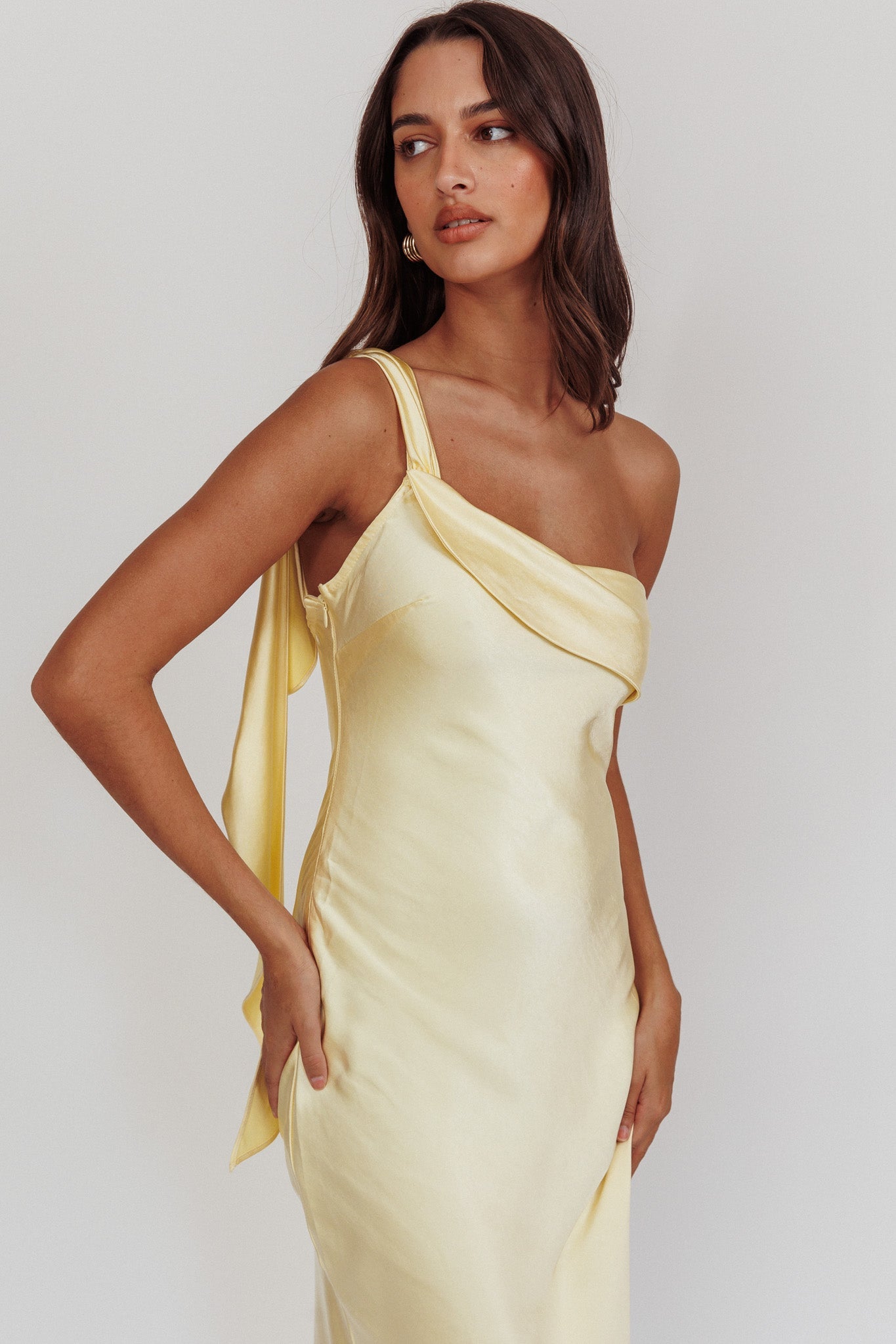 Carmel One-Shoulder Sash Maxi Dress Butter