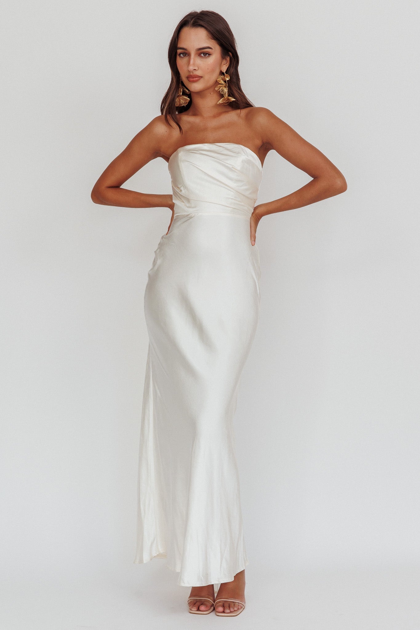 City Of Stars Strapless Maxi Dress Oyster