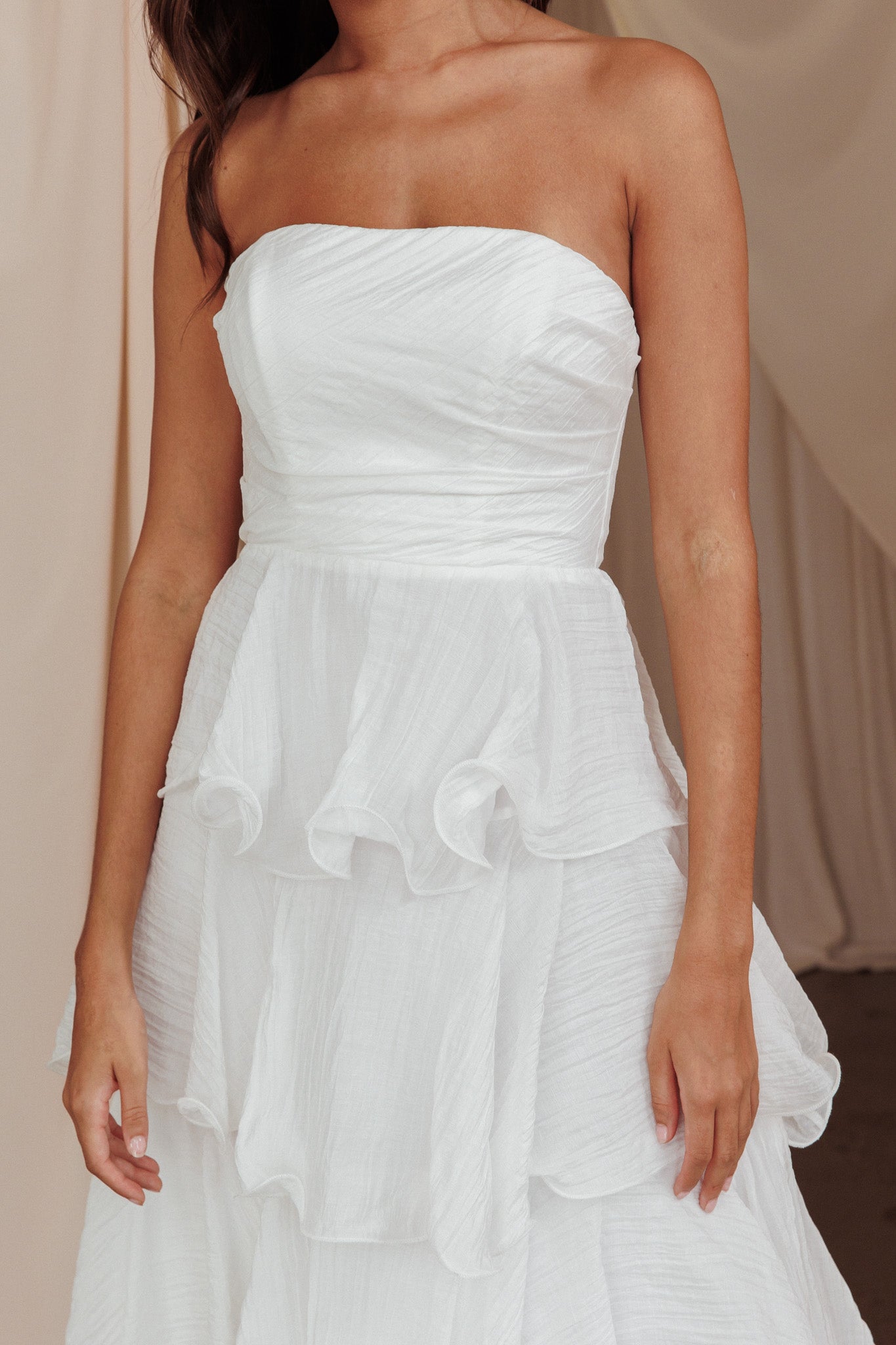 Giavana Strapless Layered Midi Dress Off White