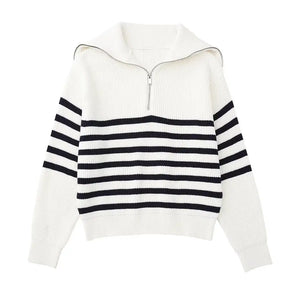 Guizamo Striped Zip Up Sweater