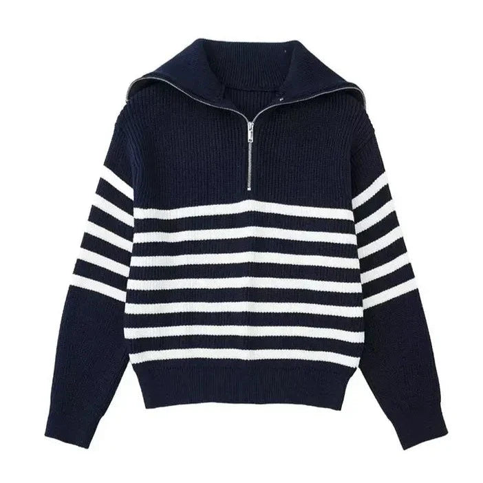 Guizamo Striped Zip Up Sweater