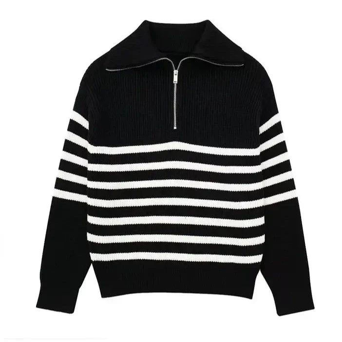 Guizamo Striped Zip Up Sweater