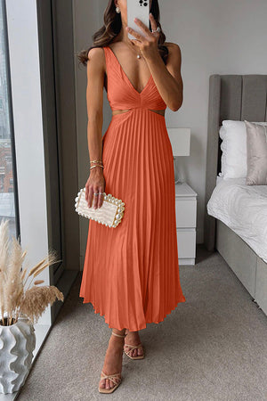 Gabrielle™ Neck Cut-Out Pleated Maxi Dress