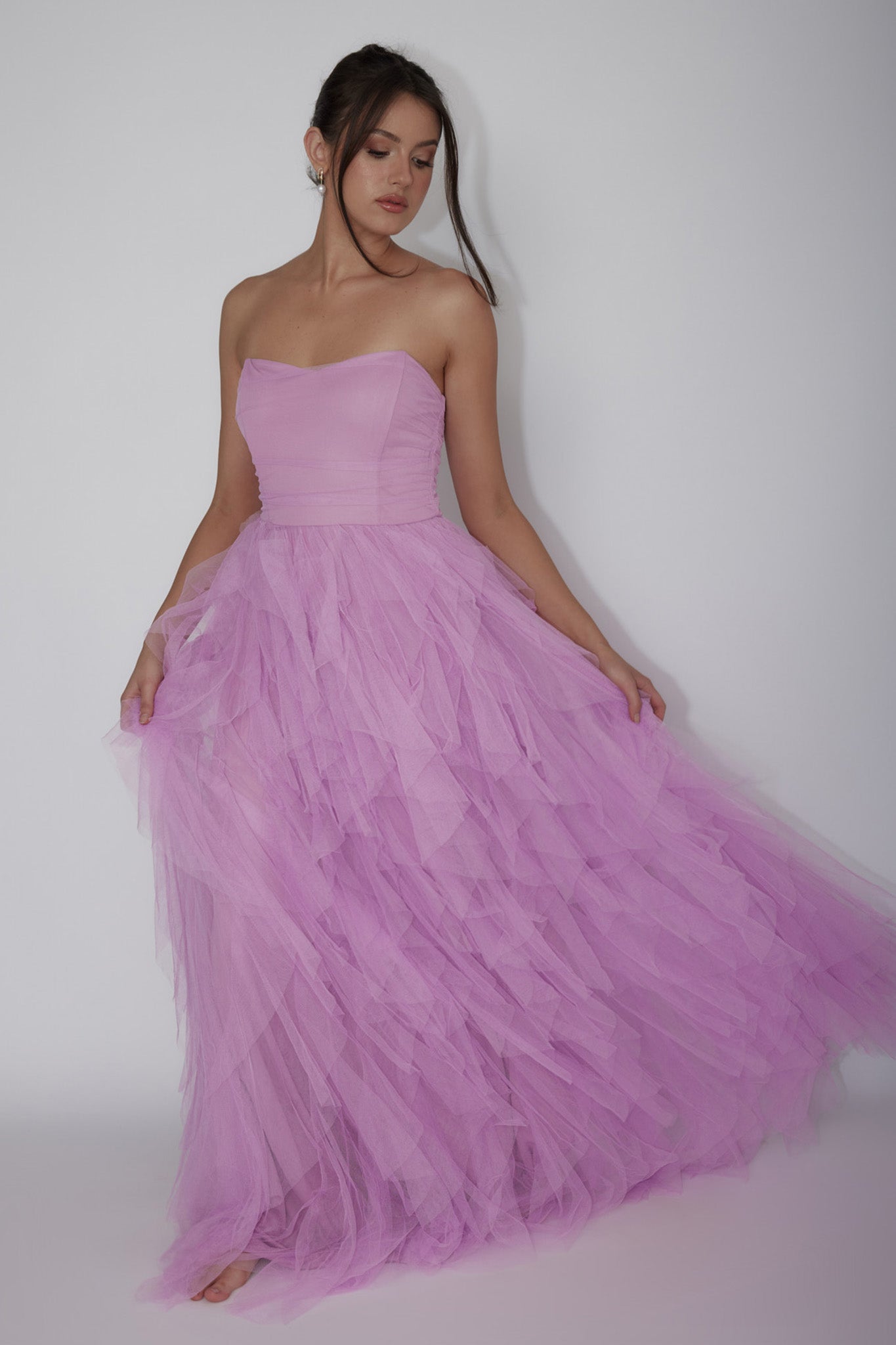 Rori Tulle Cascade Maxi Dress Orchid