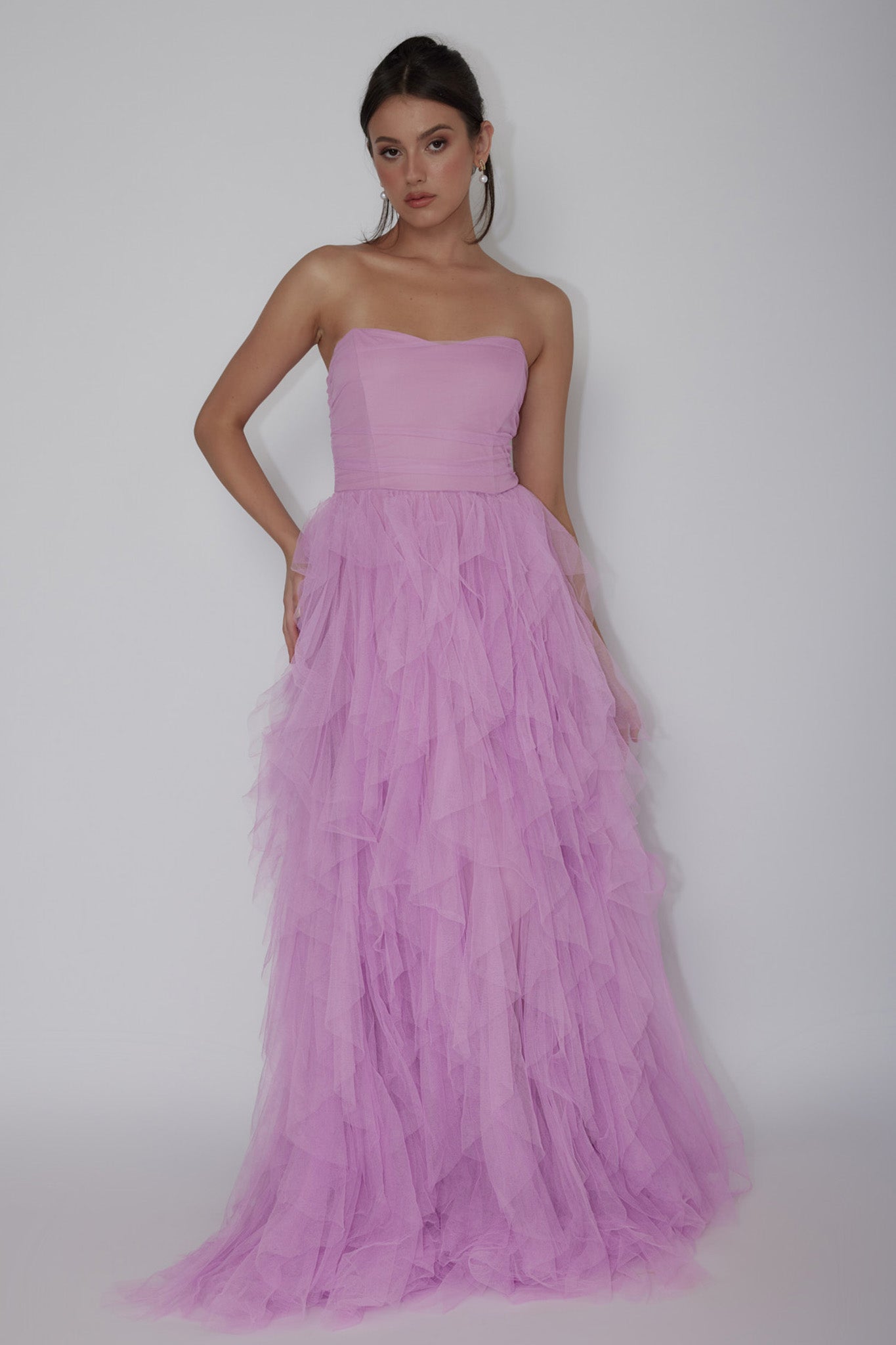 Rori Tulle Cascade Maxi Dress Orchid