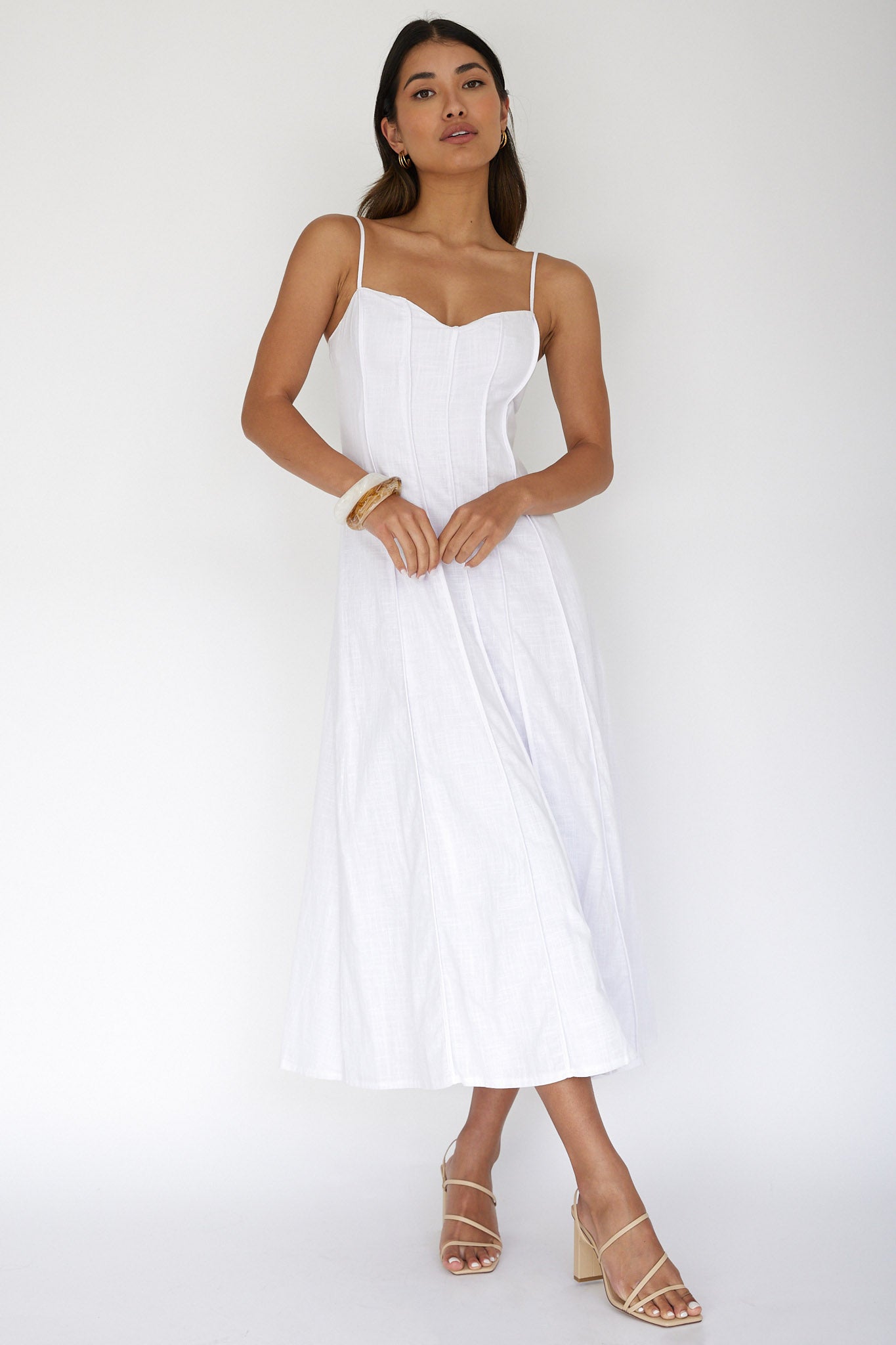 Vacay Pintuck Pleat Midi Dress White