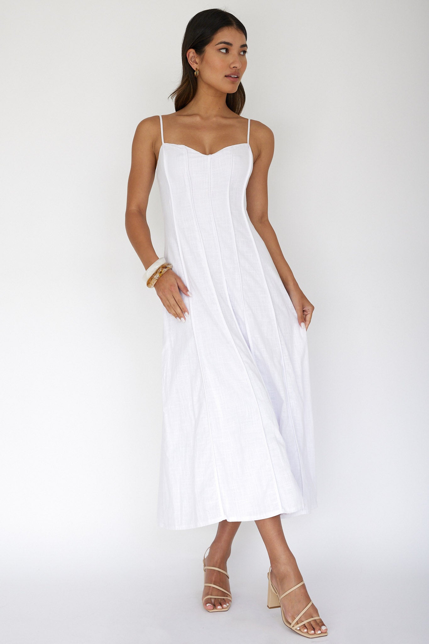 Vacay Pintuck Pleat Midi Dress White