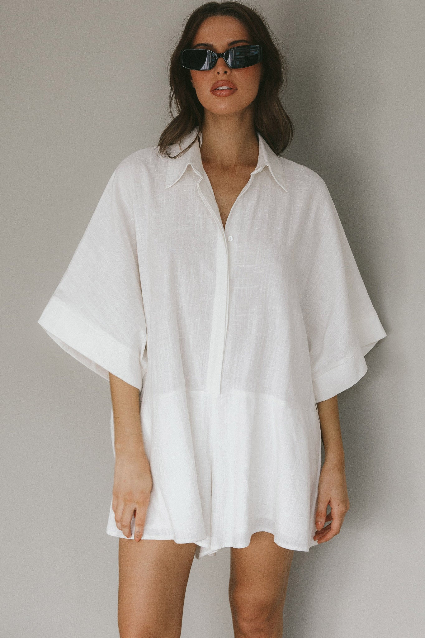 Daytona Beach Button-Up Romper White