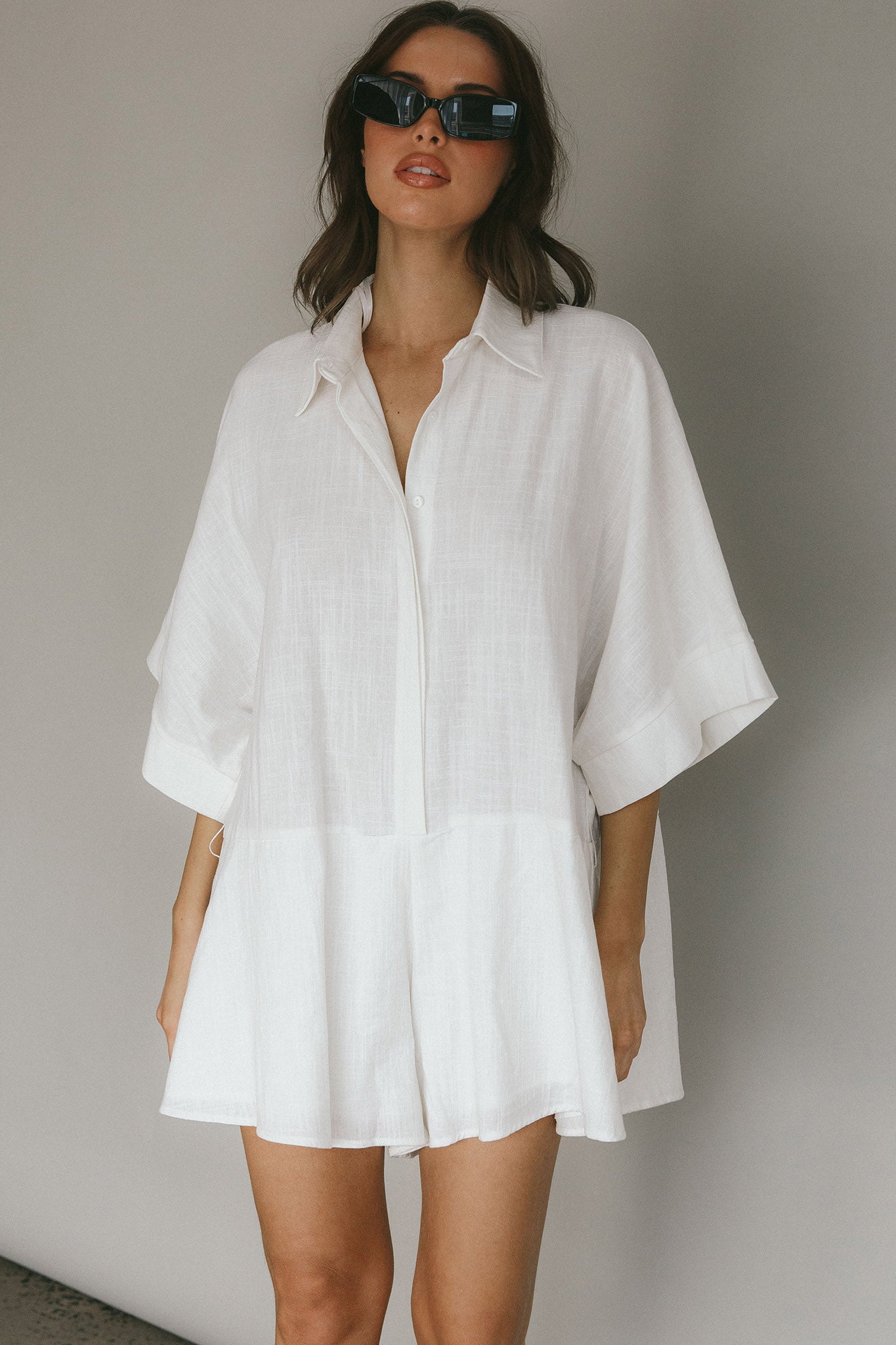 Daytona Beach Button-Up Romper White