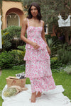 Provence Bloom Tiered Midi Dress Floral Pink