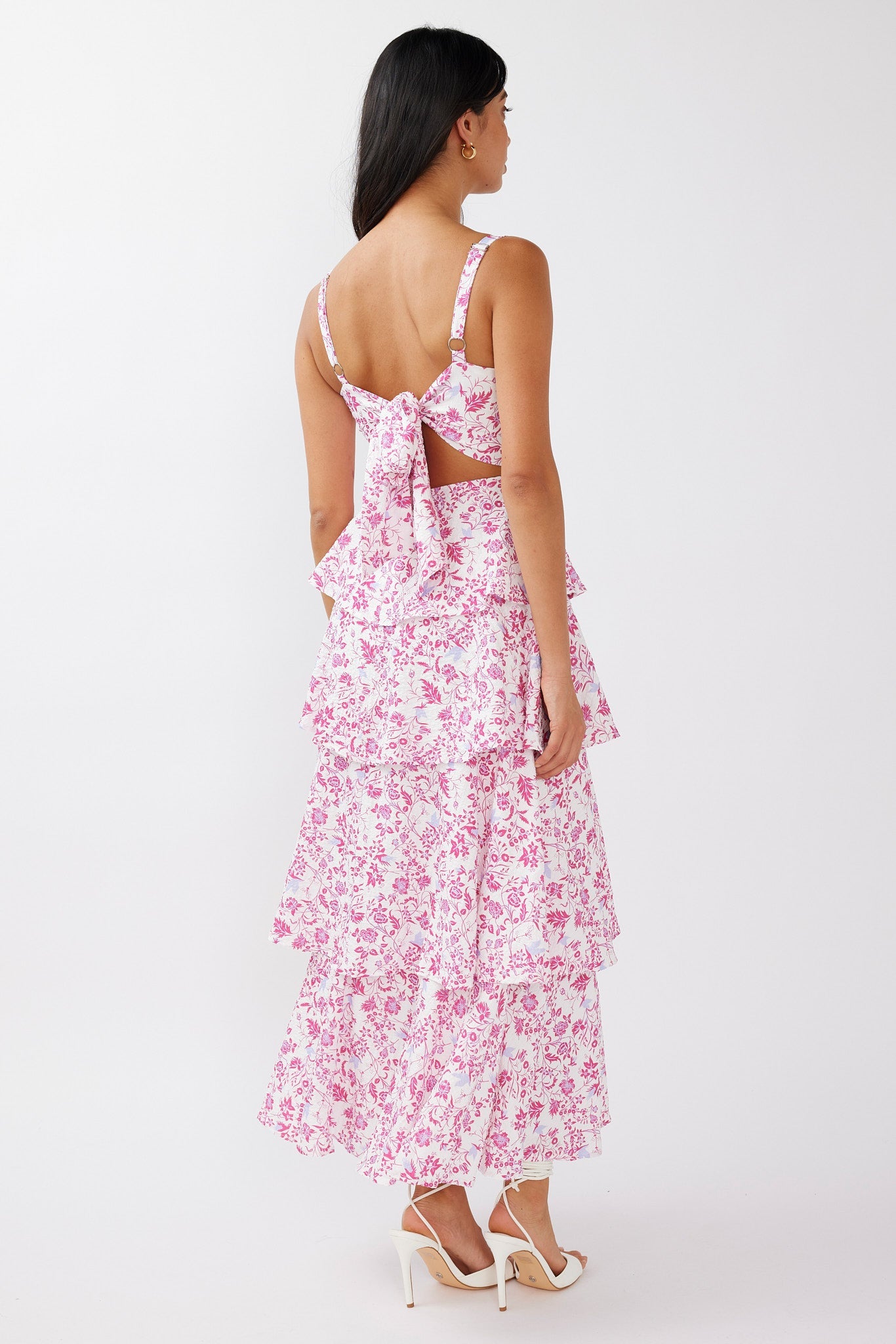 Provence Bloom Tiered Midi Dress Floral Pink