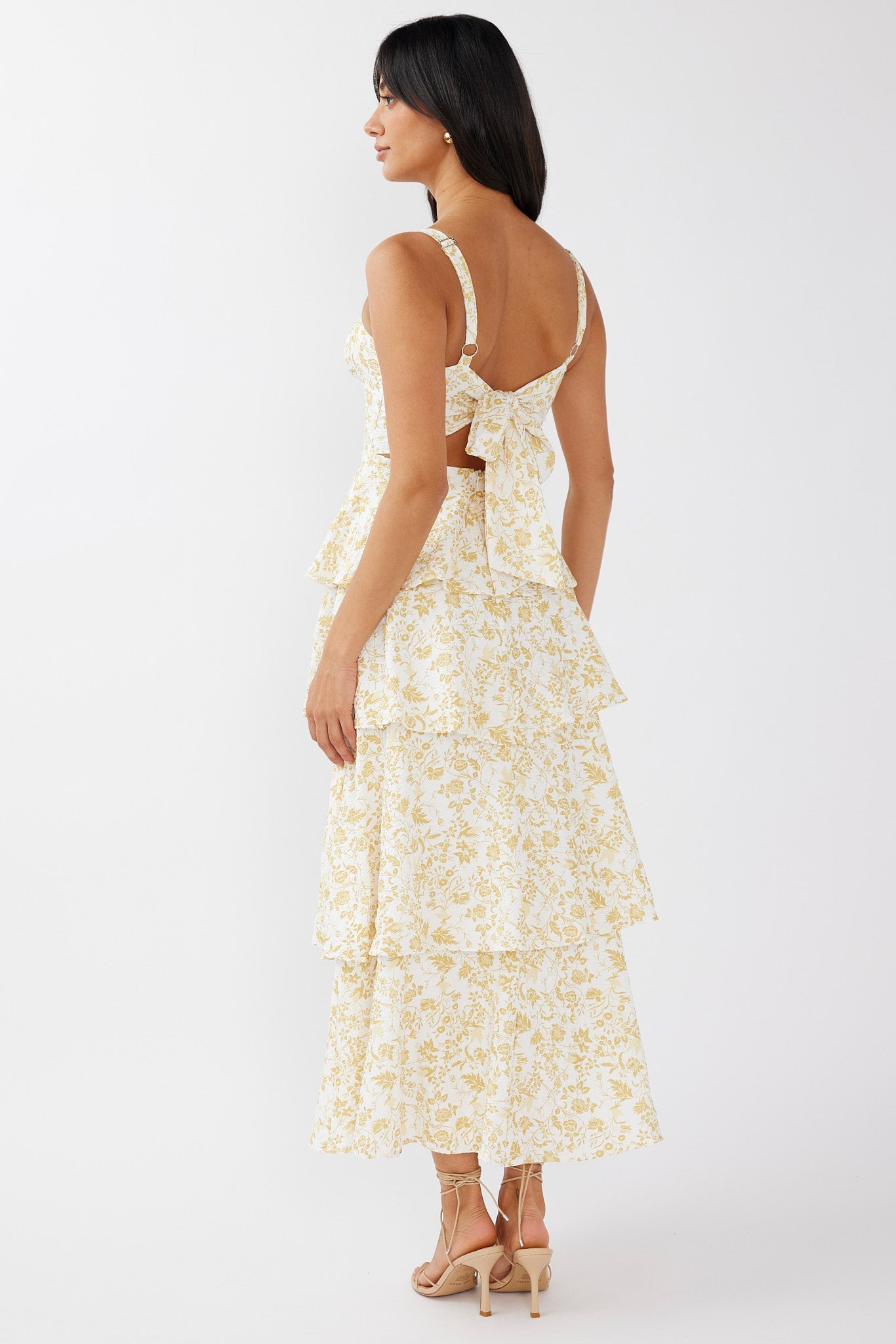 Provence Bloom Tiered Midi Dress Floral Yellow