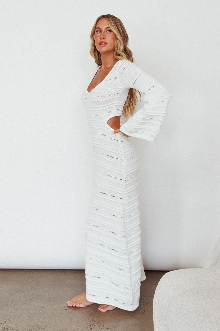 Meredith Long Sleeve Cut-Out Maxi Dress White